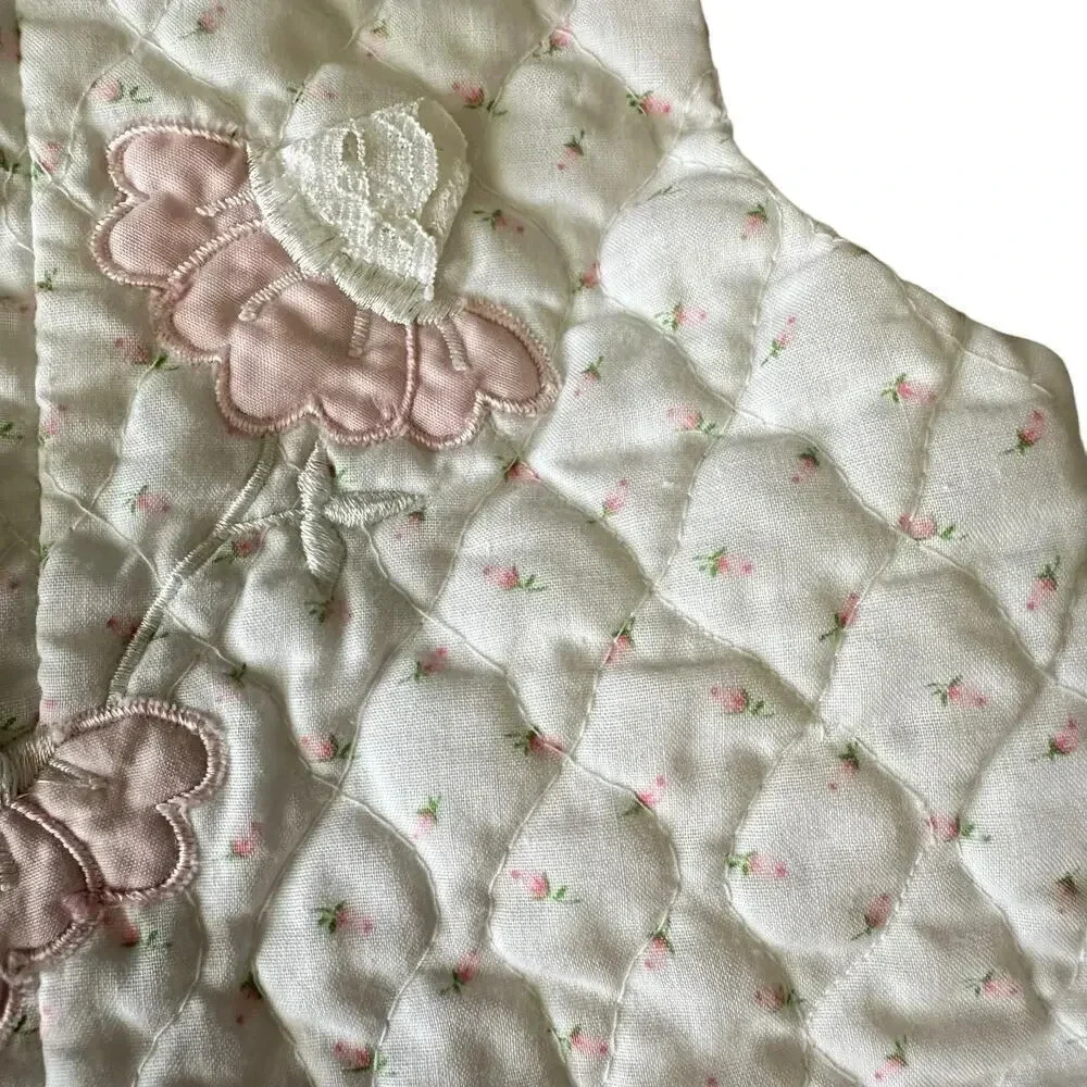 Vintage A Tiny Tots Original Quilted Jumpsuit Girls Toddler 18M White Pink Roses
